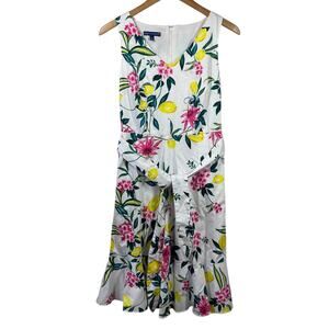 Talbots RSVP Dress Women 2P Lively Lemon Floral Fit & Flare Midi Tank Preppy